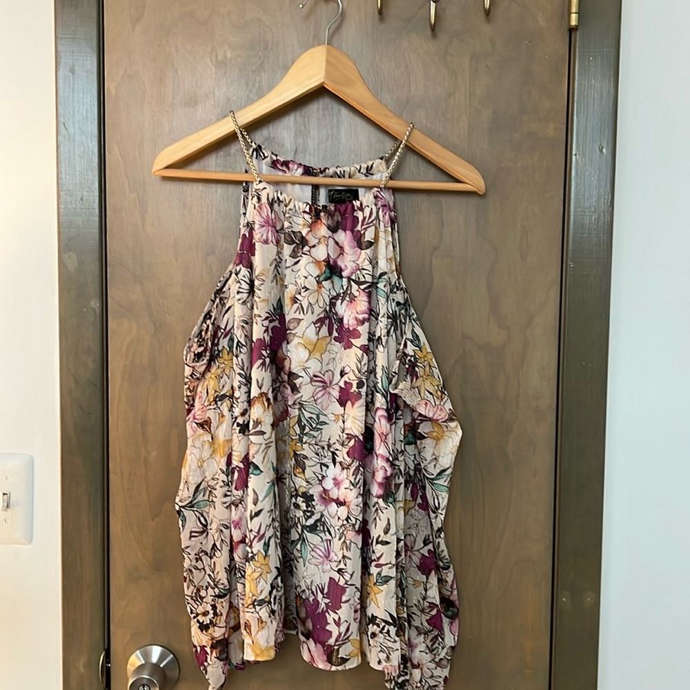 Cold Shoulder Long Sleeve Floral Blouse